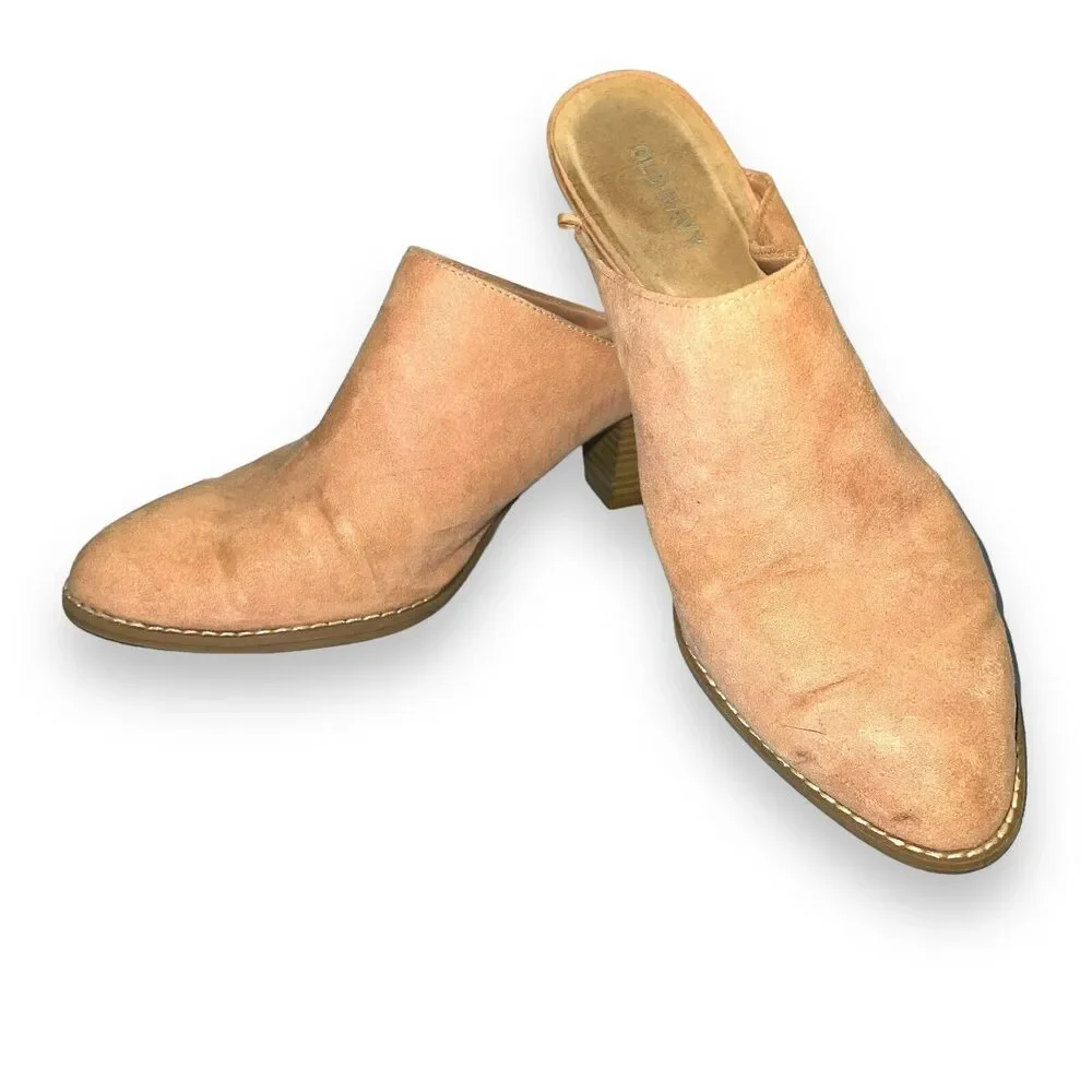 Old Navy Womens High Heeled Mule Bootie Slip On Faux Leather Suede Pink Size 7